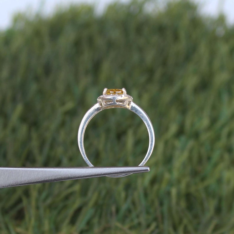 Lab Yellow Sapphire Ring Sterling Silver Engagement Ring for Women