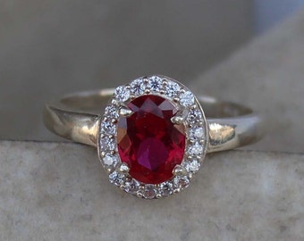 Rubinring, ovaler Edelstein, 925 Sterlingsilber Versprechensring