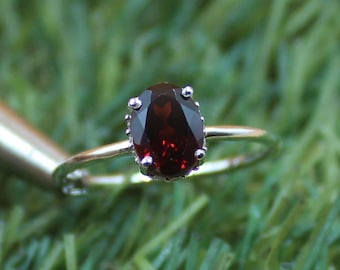 Handmade Oval Garnet Ring, 925 Sterling Silver, January Birthstone