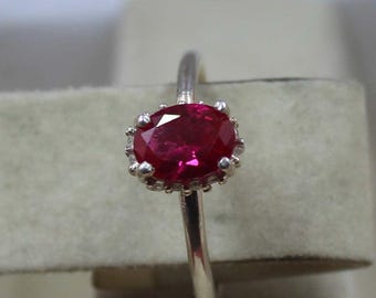Anello ovale con rubino, argento sterling massiccio 925, anello di fidanzamento