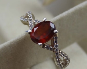 Hessonite Garnet Ring, Sterling Silver Oval Statement Ring