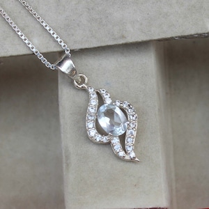 White Topaz Pendant, White Topaz Pendant without Chain, White Topaz Gemstone Handmade Wedding 925 Sterling Silver Jewellery Pendant For Gift