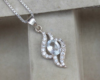 Ciondolo in argento sterling 925 con topazio bianco fatto a mano, regalo di gioielli da sposa