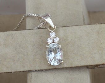 Handmade White Topaz Pendant, Sterling Silver Wedding Jewelry