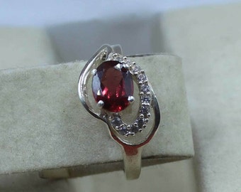 Handmade 925 Sterling Silver Red Garnet Oval Ring, January Birthstone