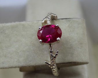 Anel solitário de rubi, prata esterlina 925, pedra do mês de julho