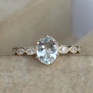 Oval Aquamarine Ring- Sterling Silver Blue Gemstone Engagement Ring for Women- Promise Ring- March Birthstone- Anniversary Gift for Her