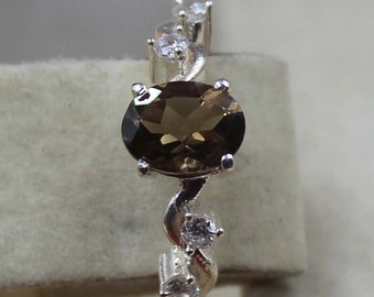 Anillo de cuarzo ahumado hecho a mano, plata de ley 925 facetada, joyería delicada.