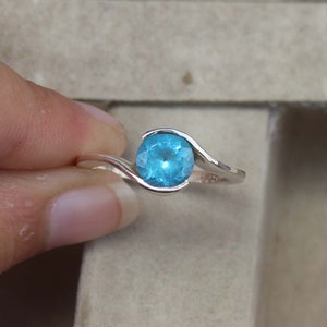 Natural Blue Topaz Ring 925 Sterling Silver Ring Handmade Silver Ring Round Blue Topaz Ring December Birthstone Ring Women Ring gift women