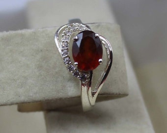 Oval Hessonite Garnet Ring, Sterling Silver Promise Ring
