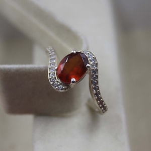 Natural Red Hessonite Garnet Ring 925 Sterling Silver Engagement Ring For Women - Promise Ring- January Birthstone- Anniversary Gift For her