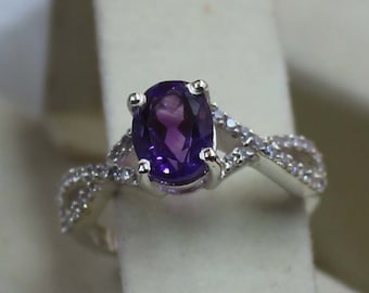 Oval Amethyst Ring, 925 Sterling Silver, February Birthstone