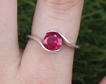Dainty Sterling Silver Ruby Ring, July Birthstone Promise Ring