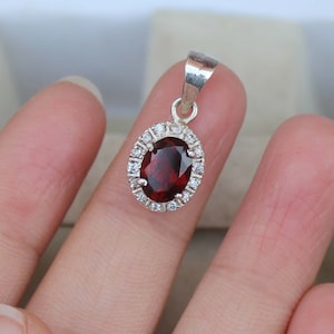 Garnet Pendant 925 Sterling Silver Pendant Necklace Garnet Gemstone Pendant Handmade Jewellery Garnet Jewellery Wedding and Anniversary Gift