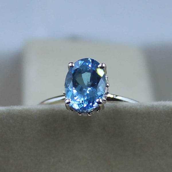 London Blue Topaz Ring, Blue Topaz Ring, Halo Topaz Ring, Women's Ring, Oval Cut Stone Ring, 925 Sterling Silver, December Birthstone Ring