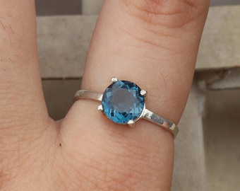 Natural London Blue Topaz Ring, 925 Sterling Silver, Women's Gift