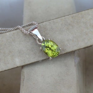 Peridot Pendant - Silver and Peridot Pendant Necklace - August Birthstone Necklace - Faceted Peridot - Gemstone Pendant - Sterling Silver