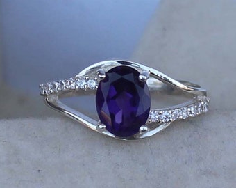 Amethyst Ring, 925 Sterling Silver, Prong Set, Anniversary Gift