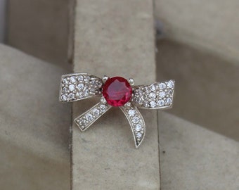Handgemaakte 925 sterlingzilveren robijnring - ronde steen, cadeau voor haar