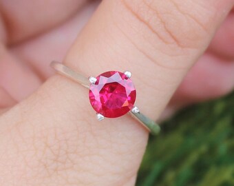 Handmade Lab Ruby Ring, 925 Sterling Silver, Women's Engagement Ring