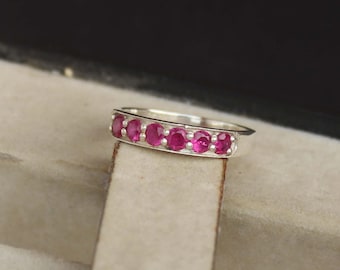 Vintage Lab Ruby Ring, Sterling Silver Band