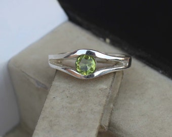 Dainty Peridot Ring, Handmade Sterling Silver August Birthstone Ring