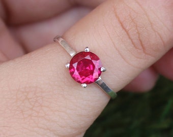 Sterling Silver Round Ruby Ring, July Birthstone Promise Ring