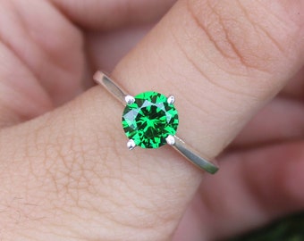 Emerald 925 Sterling Silver Ring, May Birthstone Anniversary Gift