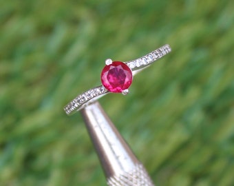 Dainty Ruby Ring, Handmade 925 Sterling Silver, July Birthstone