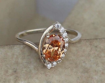 Oval Lab Morganite Ring: Sterling Silver Engagement Ring
