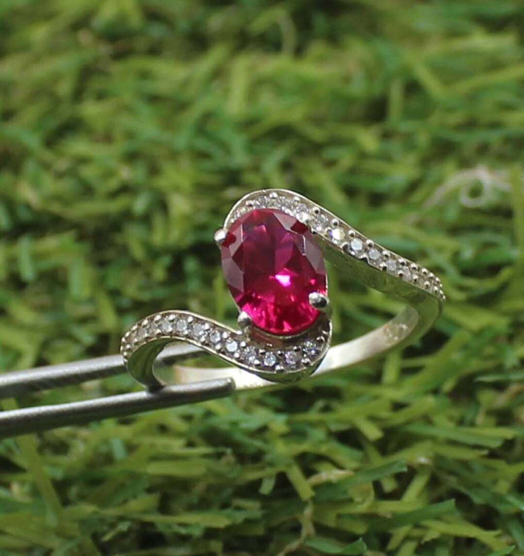 Handmade Ruby Ring, 925 Sterling Silver, Cubic Zirconia Accents - Etsy