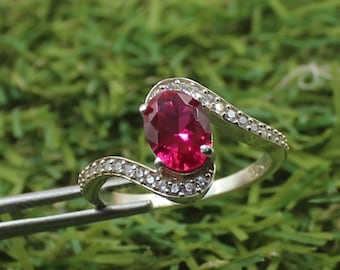 Handgemaakte robijnring, 925 sterlingzilver, zirkonia-accenten