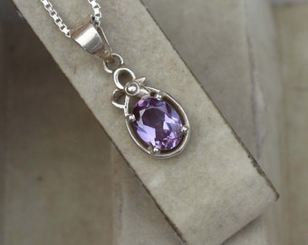 Pendentif Alexandrite 5ct Ovale Argent 925 - Pierre Créée En Labo Couleur Changeante Violette