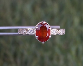 Hessonite Garnet Ring, Oval Stone, 925 Sterling Silver