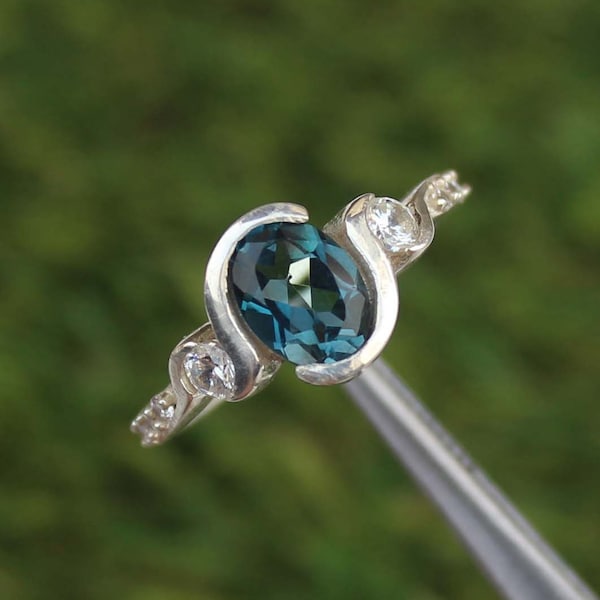 Natural London Blue Topaz Ring-Handmade Silver-Oval Blue Topaz Ring-Gift for her- December Birthstone- Blue Gemstone Ring-Promise Ring