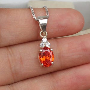 Orange Zircon Pendant, Oval Cut Pendant, Wedding Pendant, 925 Silver Pendant, Orange Pendant, Zircon Pendant, Gift For Woman, Gift Pendant