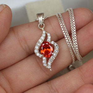 Orange Zircon Pendant, 925 Sterling Silver For Women, Silver Pendant, wedding gift, engagement gift, Christmas gift, anniversary gift