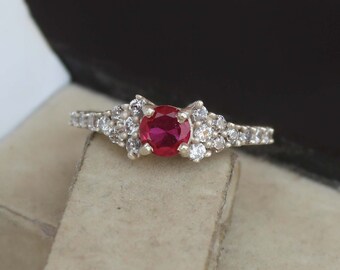Anillo de rubí facetado, joyería de compromiso hecha a mano en plata de ley 925