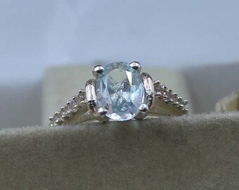 Handmade Aquamarine Ring, Sterling Silver, March Birthstone
