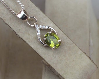 Handmade Sterling Silver Peridot Pendant, Anniversary Gift