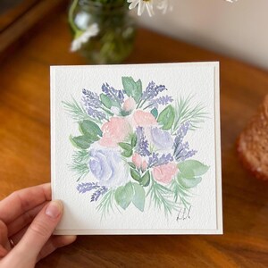 Tarjeta de acuarela pintada a mano, flores pintadas, acuarelas, tarjeta de felicitación,