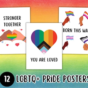 Posters de la fierté (lot de 12), LGBTQ+, décoration murale de la diversité, alliance, salle de classe inclusive, conseiller scolaire, tableau d&#39;affichage, mois de la fierté de juin