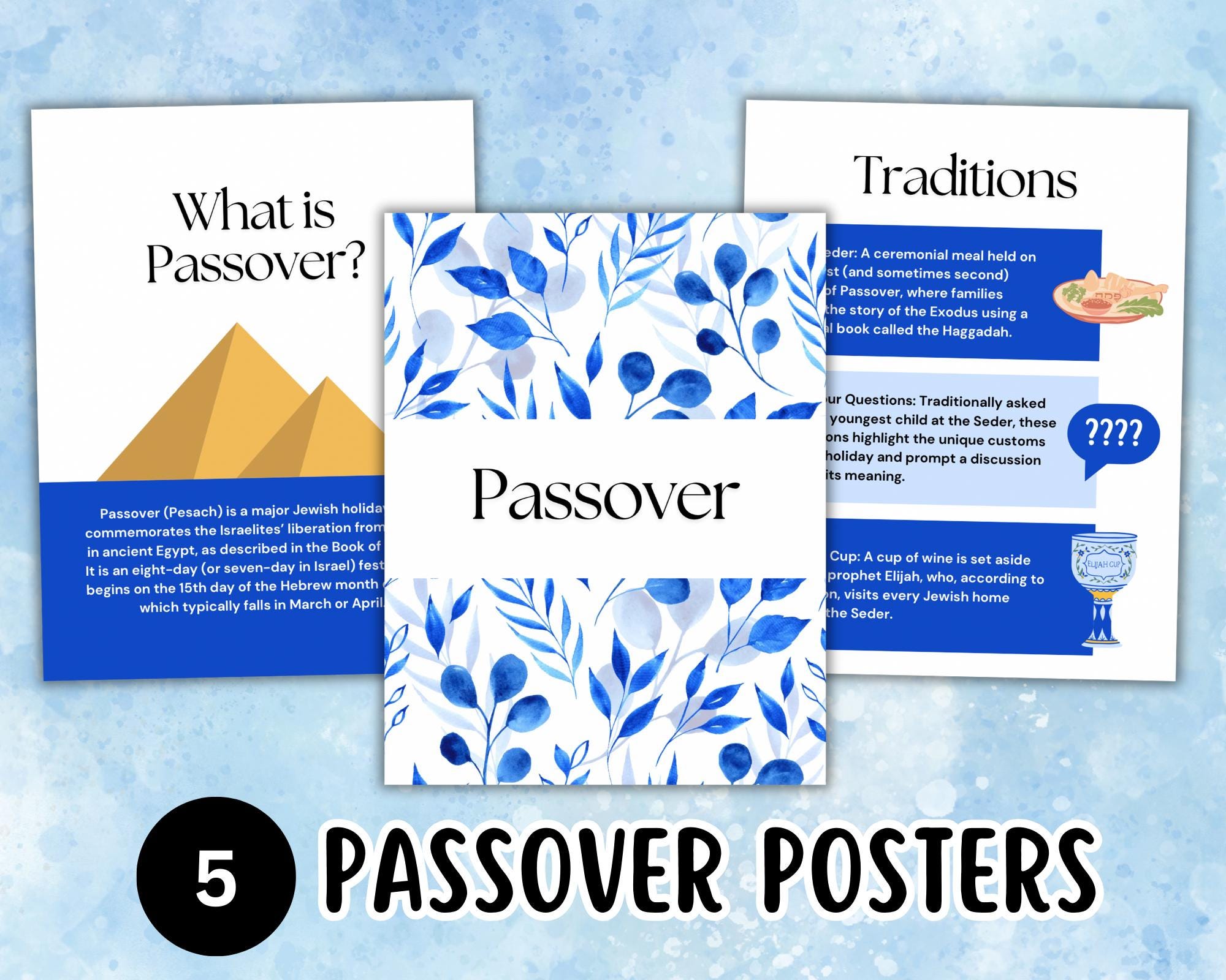 Passover Library Display Passover Printable Posters (set of 5), Pesach Classroom Wall ...