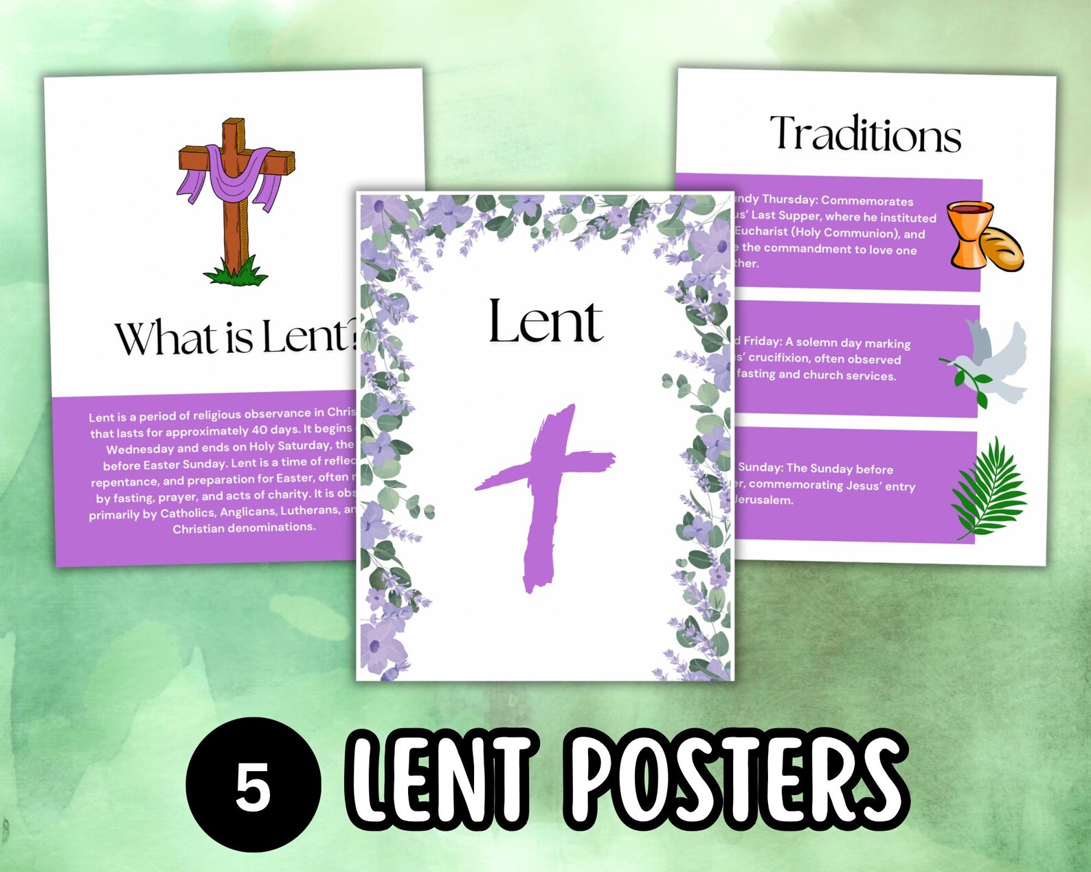 Lent Information Printable Posters (set of 5), Christian Classroom Wall ...