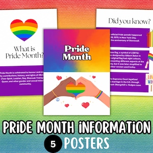 Fichiers d&#39;informations sur le mois de la fierté (lot de 5), décoration murale LGBTQ+ pour la classe, matériaux de tableau d&#39;affichage du printemps, alliance, égalité