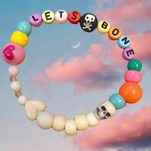 LET’S BONE Bracelet – Funny Beaded Kandi Bracelet, Pastel Y2K Style, Adult Humor Gift, alt aesthetic, Edgy Kawaii slutcore Rave Vibes