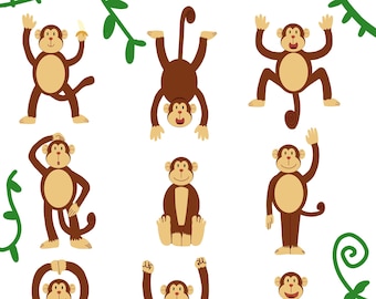 Monkey Clipart, Monkey SVG Bundle, Monkey PNG bundle, Monkey Silhouette, Monkey Cut files, Monkey Design, Monkey Digital Download