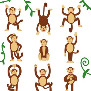 Monkey Clipart, Monkey SVG Bundle, Monkey PNG bundle, Monkey Silhouette, Monkey Cut files, Monkey Design, Monkey Digital Download