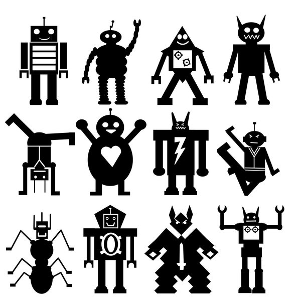 12 Robot SVG Bundle, Robot PNG bundle, Robot Clipart, Robot Silhouette, Robot Cut files, Robot Design, Robot Digital Download