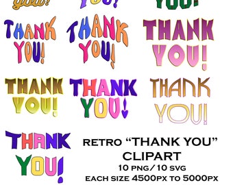 10 Thank You Clip Art Retro, Svg bundle, Thank you sign, Thank you designs